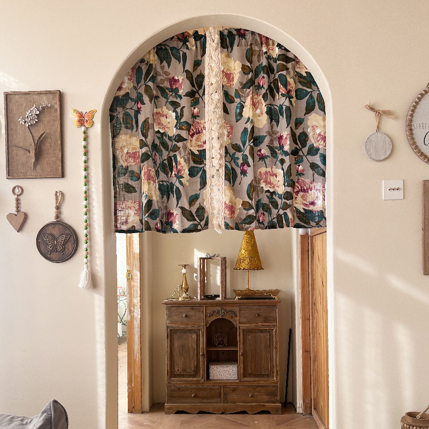 Vintage Floral Half Curtain