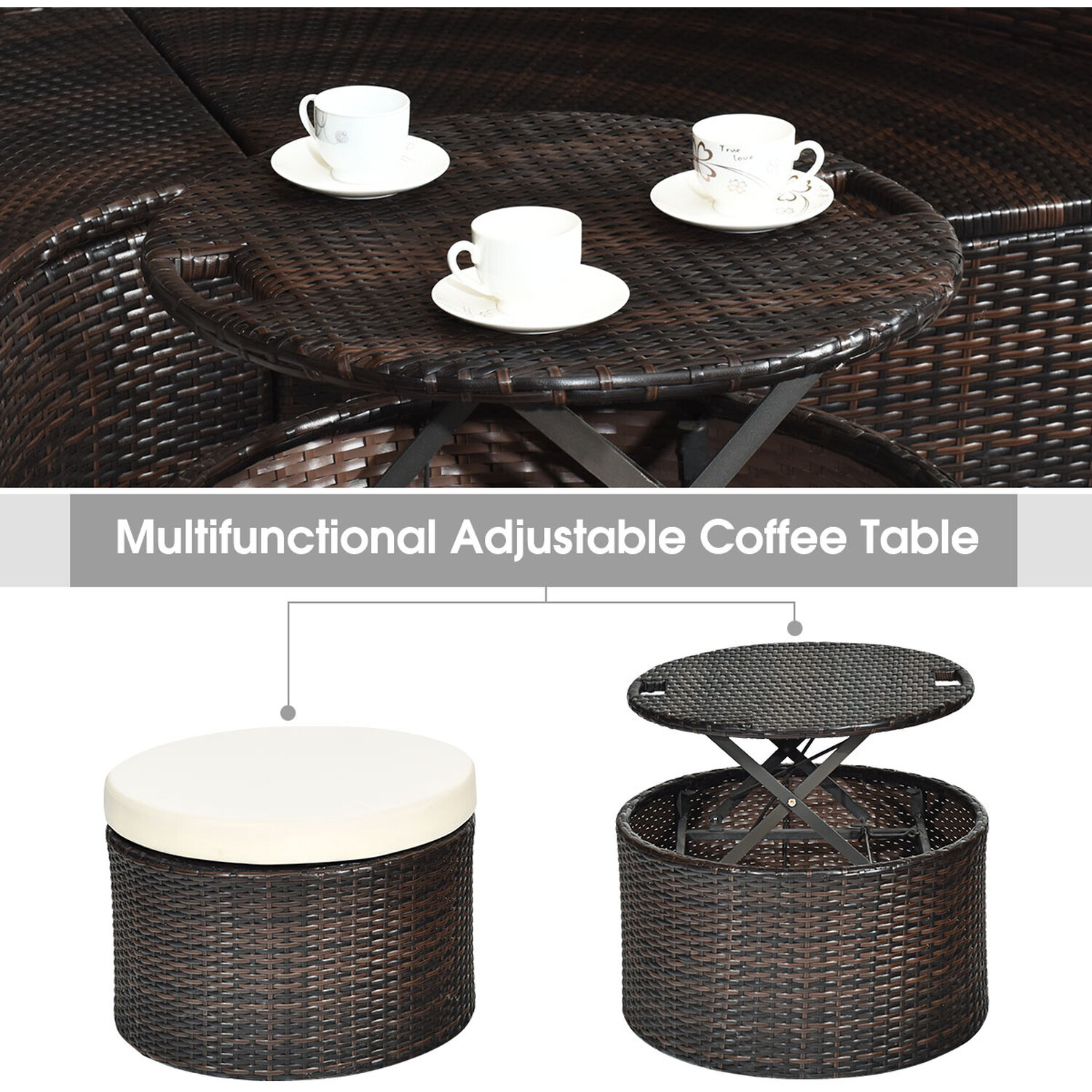 Outdoor Round Daybed With Retractable Canopy - White