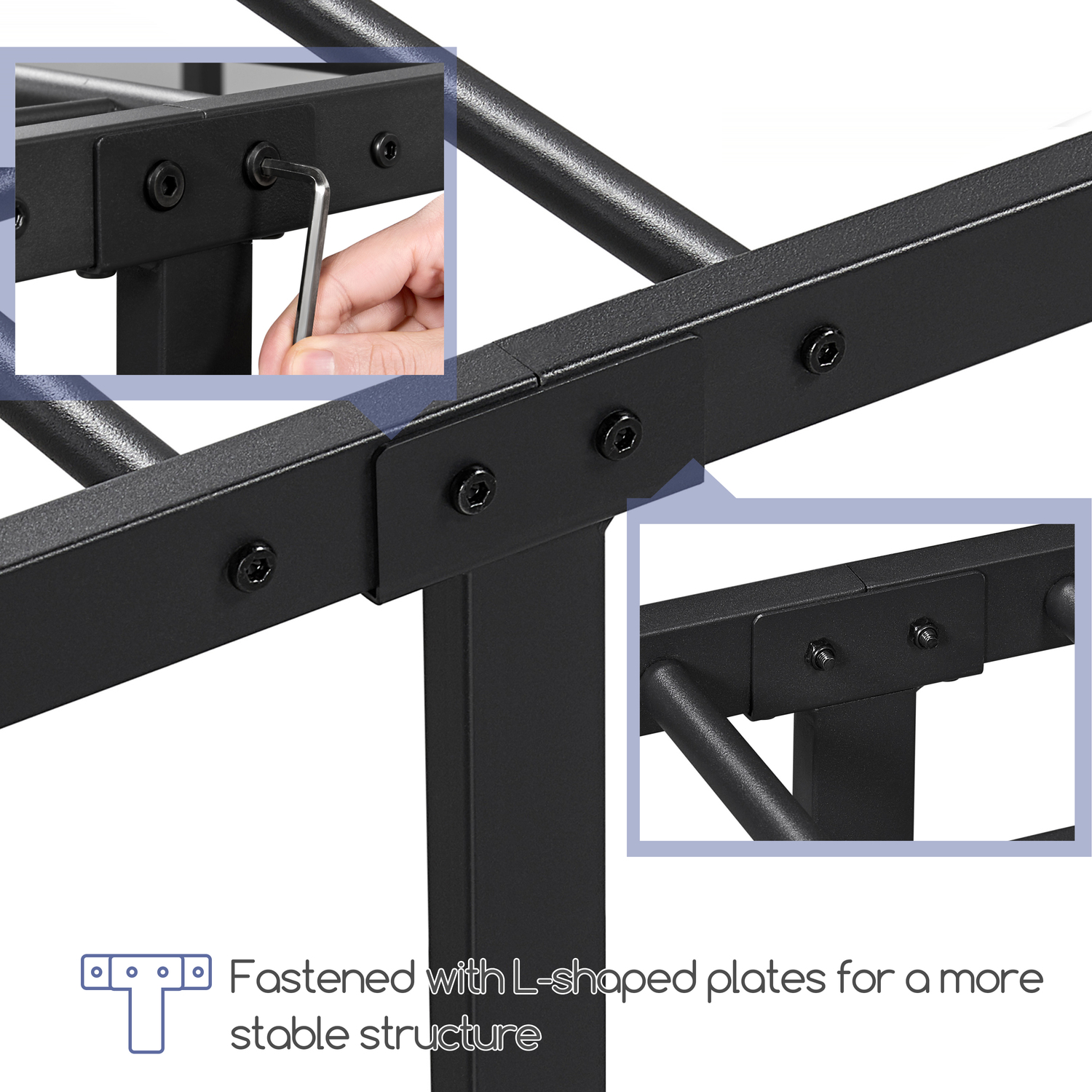 Diamond Pattern Metal Bed Frame - Black Double