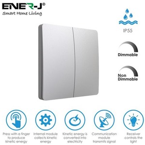 2 Gang Wireless Kinetic Switch, 2 x 500W RF Receiver