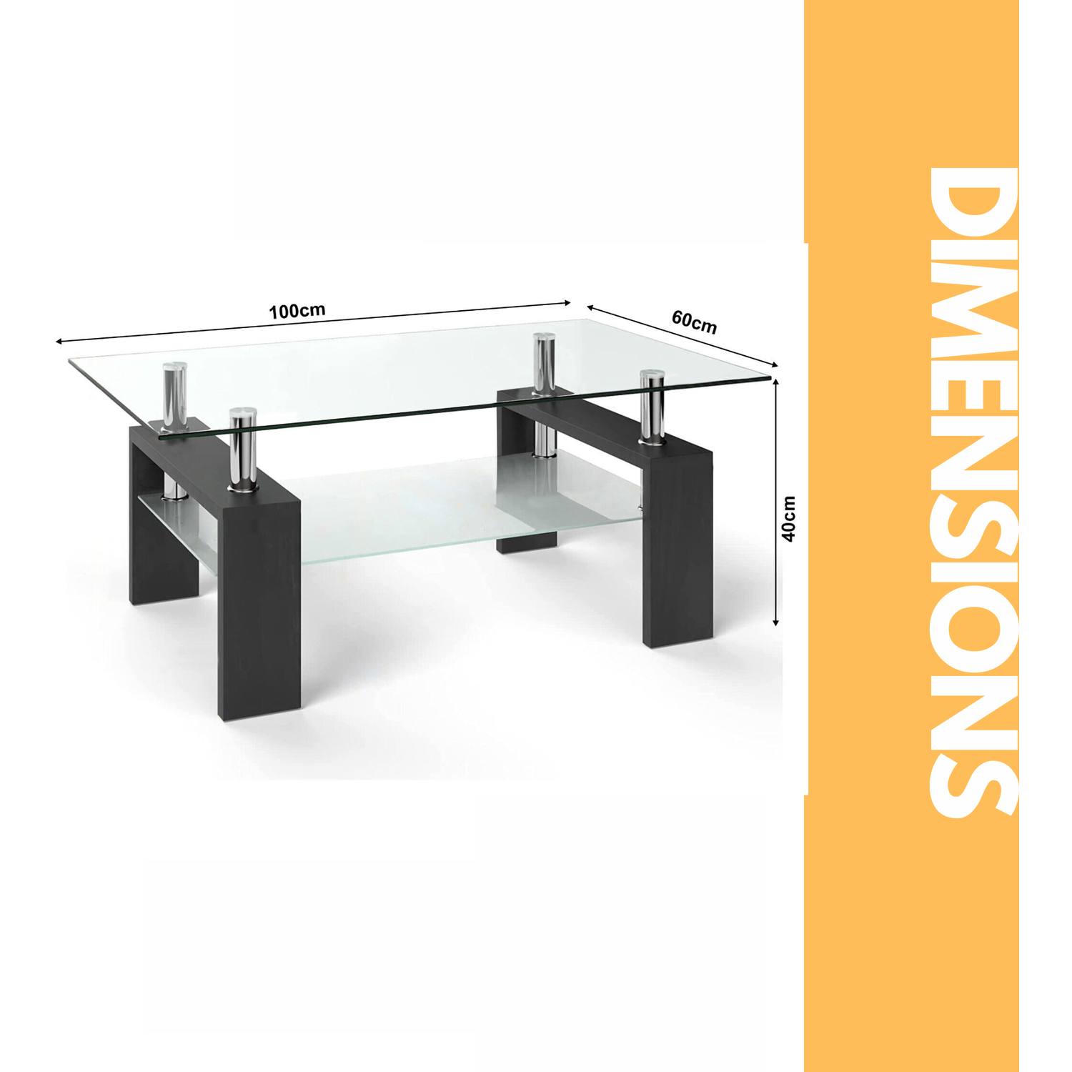 2 Tier Glass Coffee Table - Black Particle Boardtempered Glass