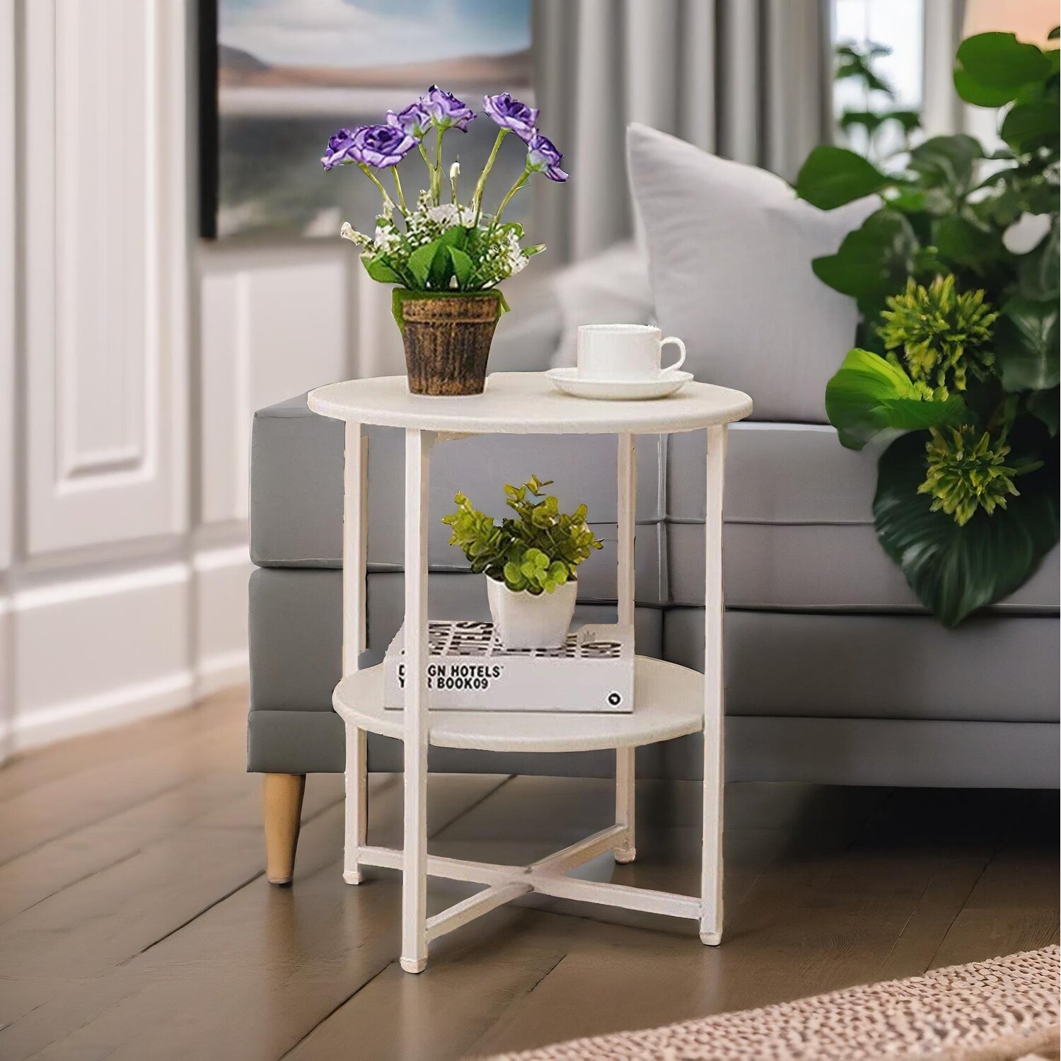 Industrial Coffee Table  2-Tier Wooden Center Table Small Side Table Living Room