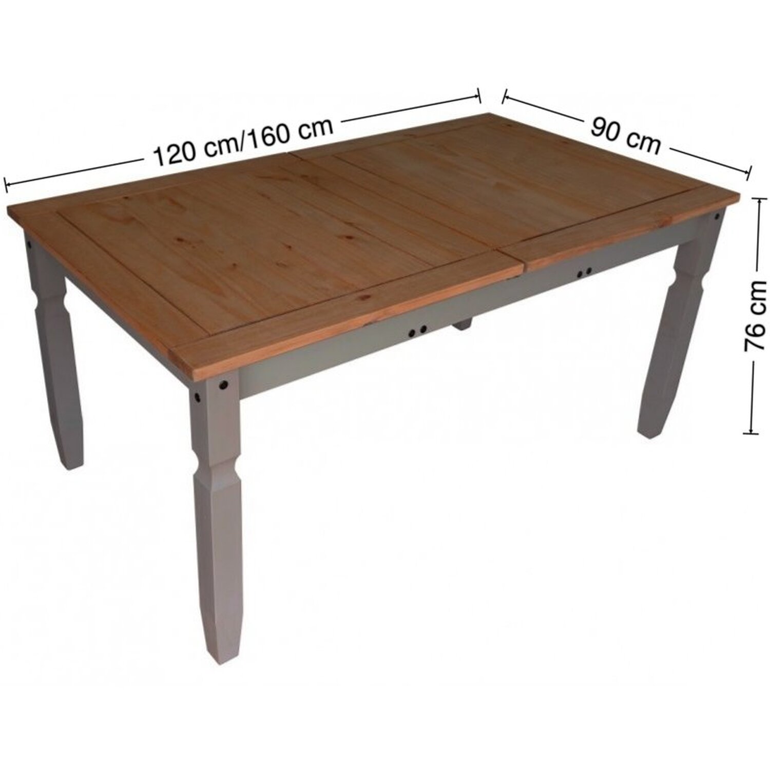 Corona Grey Wax Small Extending Dining Table Solid Wood Mexican Pine Wooden - Distressed Grey Wax