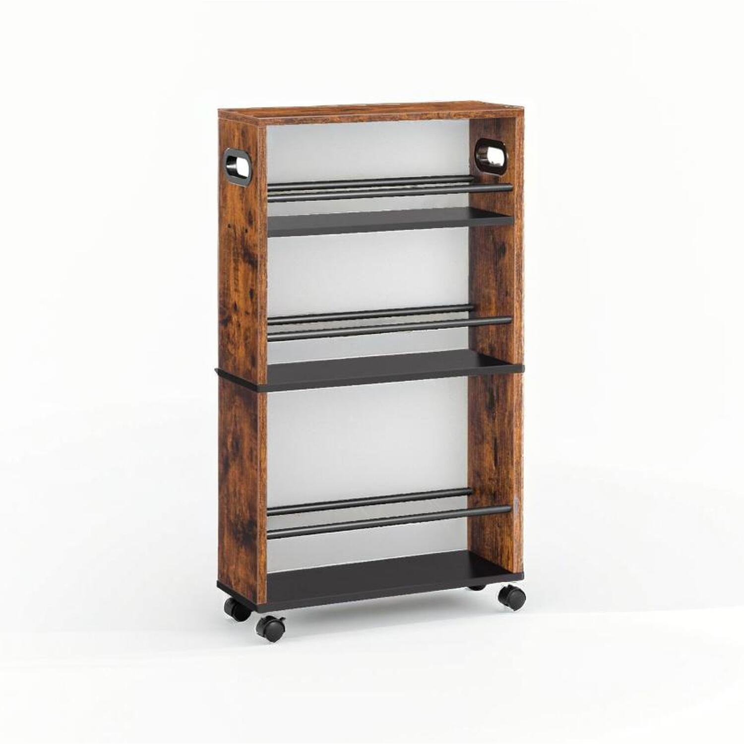 Slim 4-tier Rolling Storage Trolley Cart With Handle - Brown