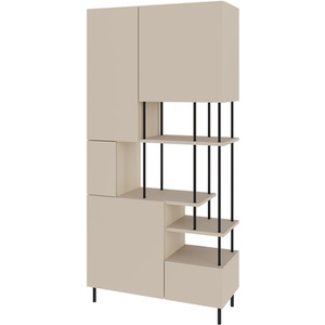 Modern Key Bookcase 5-Door Cabinet with Open Shelves
