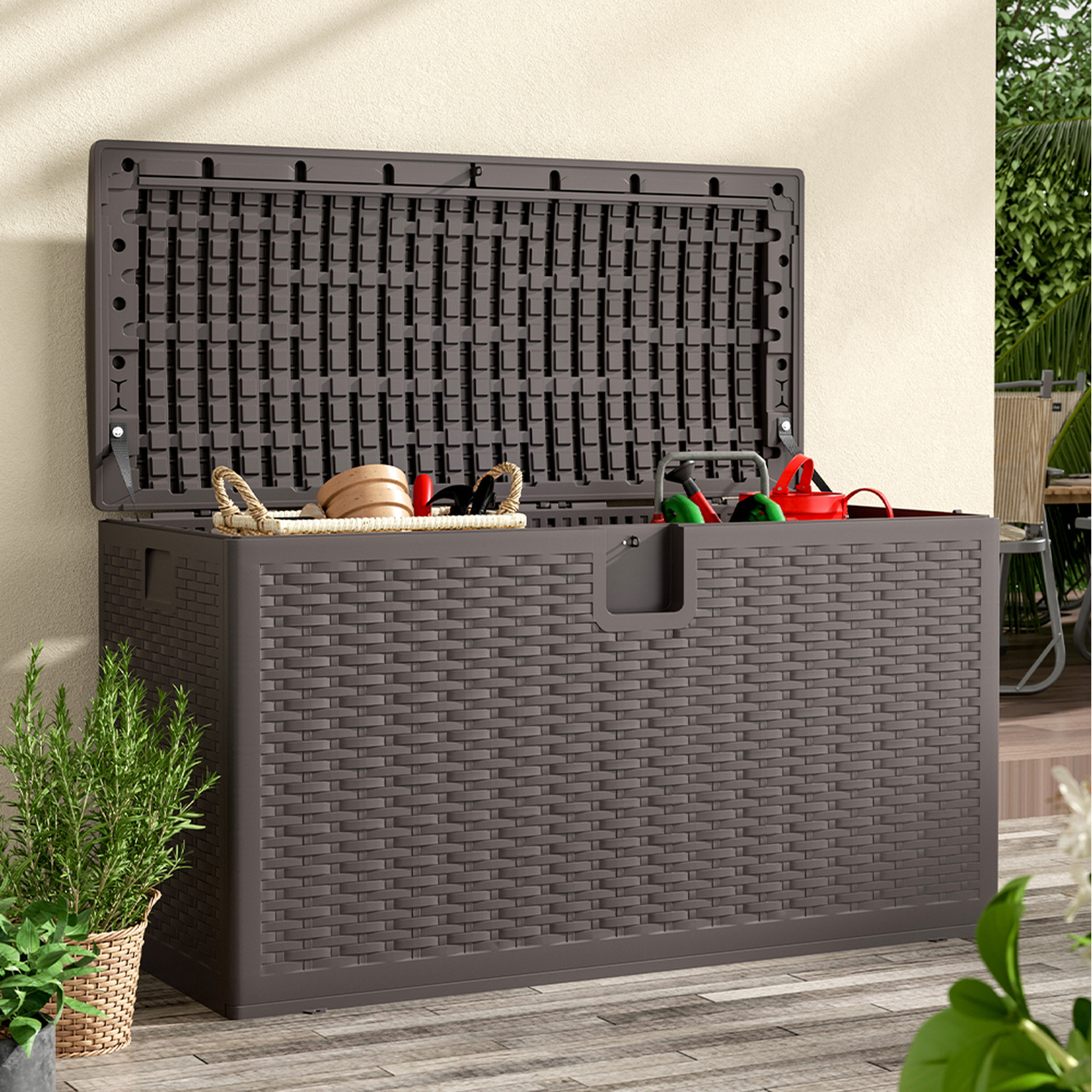 Outside Rattan Storage 99 Gallon Rattan Storage Box for Outdoor