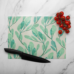 Watercolor Botanical Glass Chopping Board-large