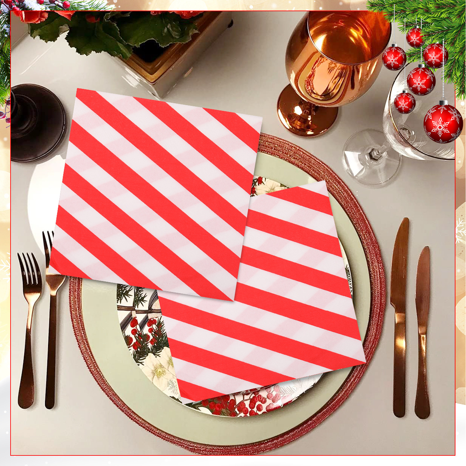 Image of Snowflakes Printed Paper Napkins - Red