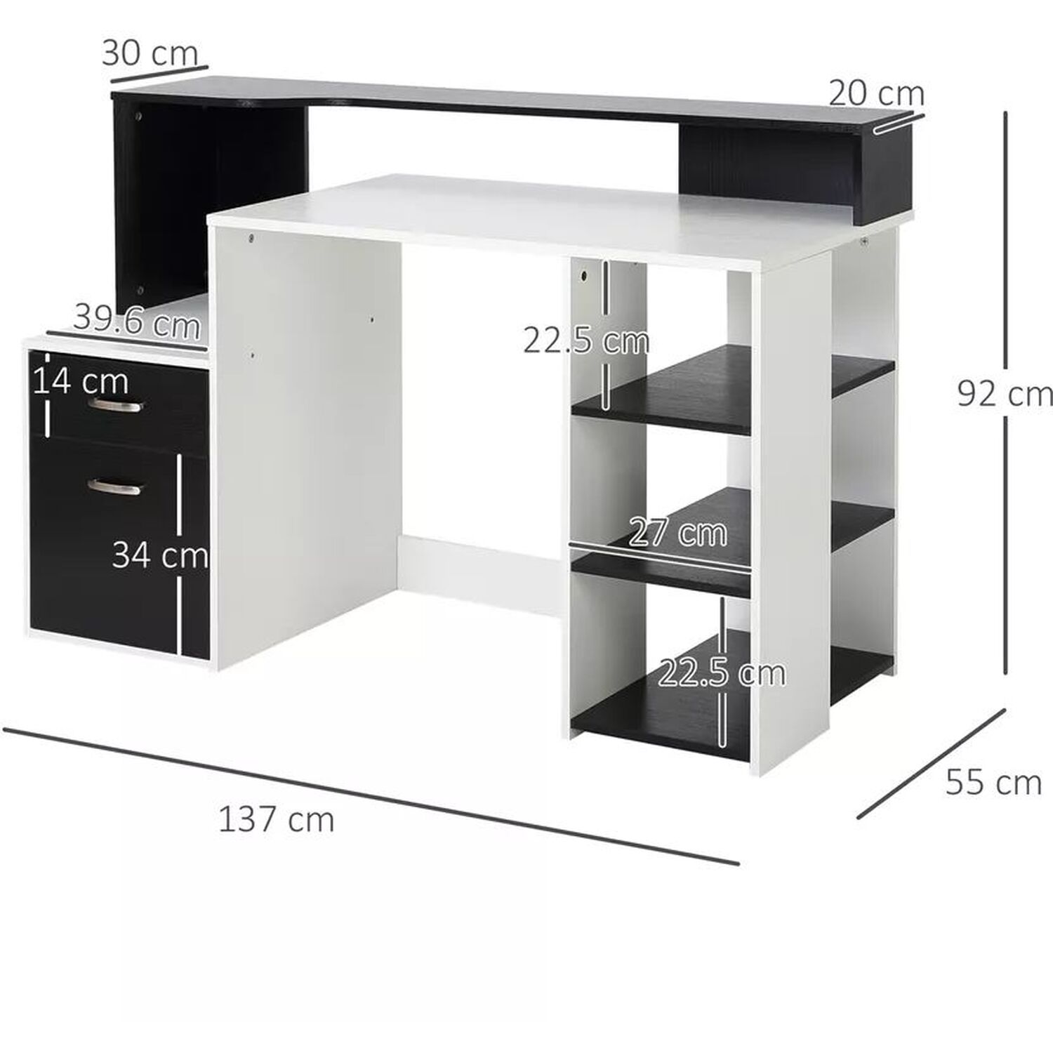 Modern Computer Desk With Drawers And Tray - Black And White