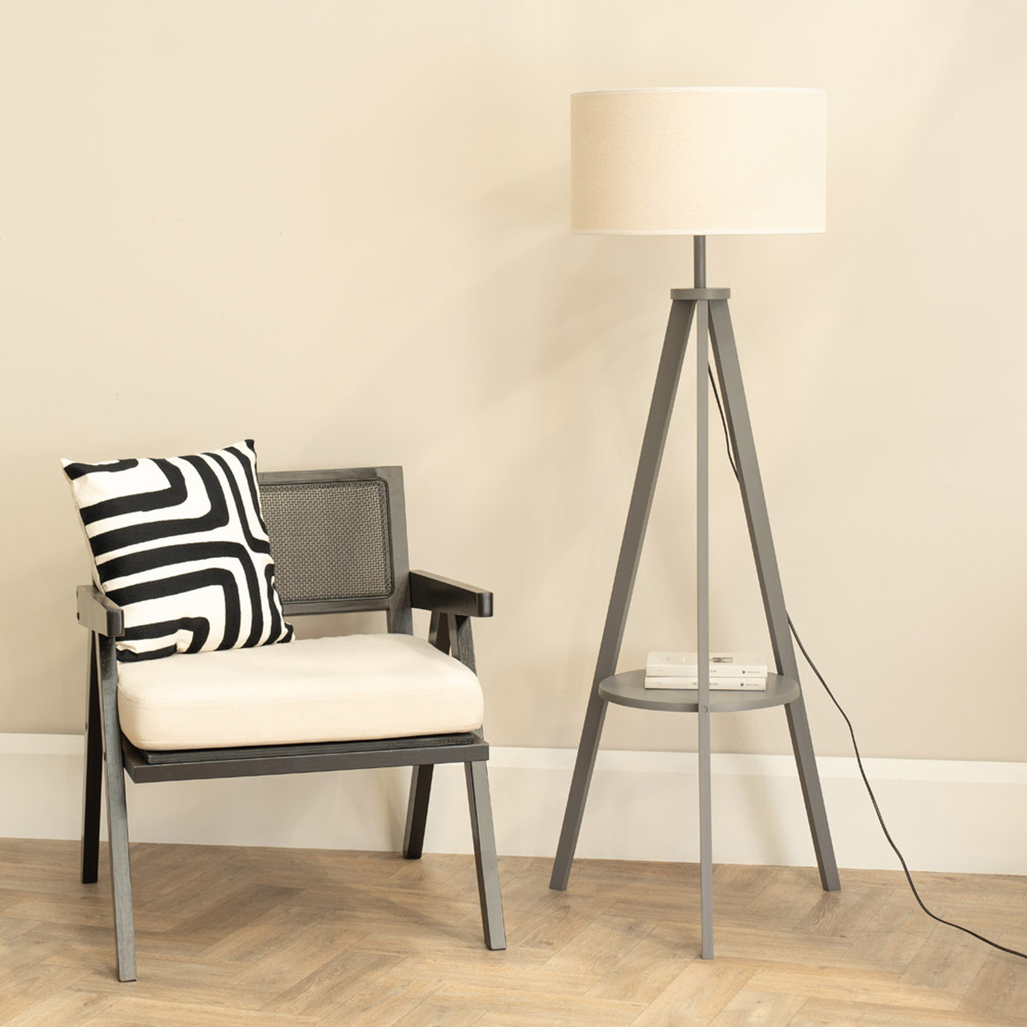Image of Morrigan Wood Tripod Floor Lamp with&hellip;