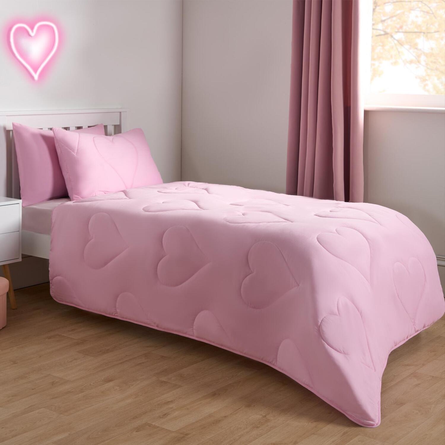 Heart Quilted 7 5 Tog Duvet Set - Pink Single