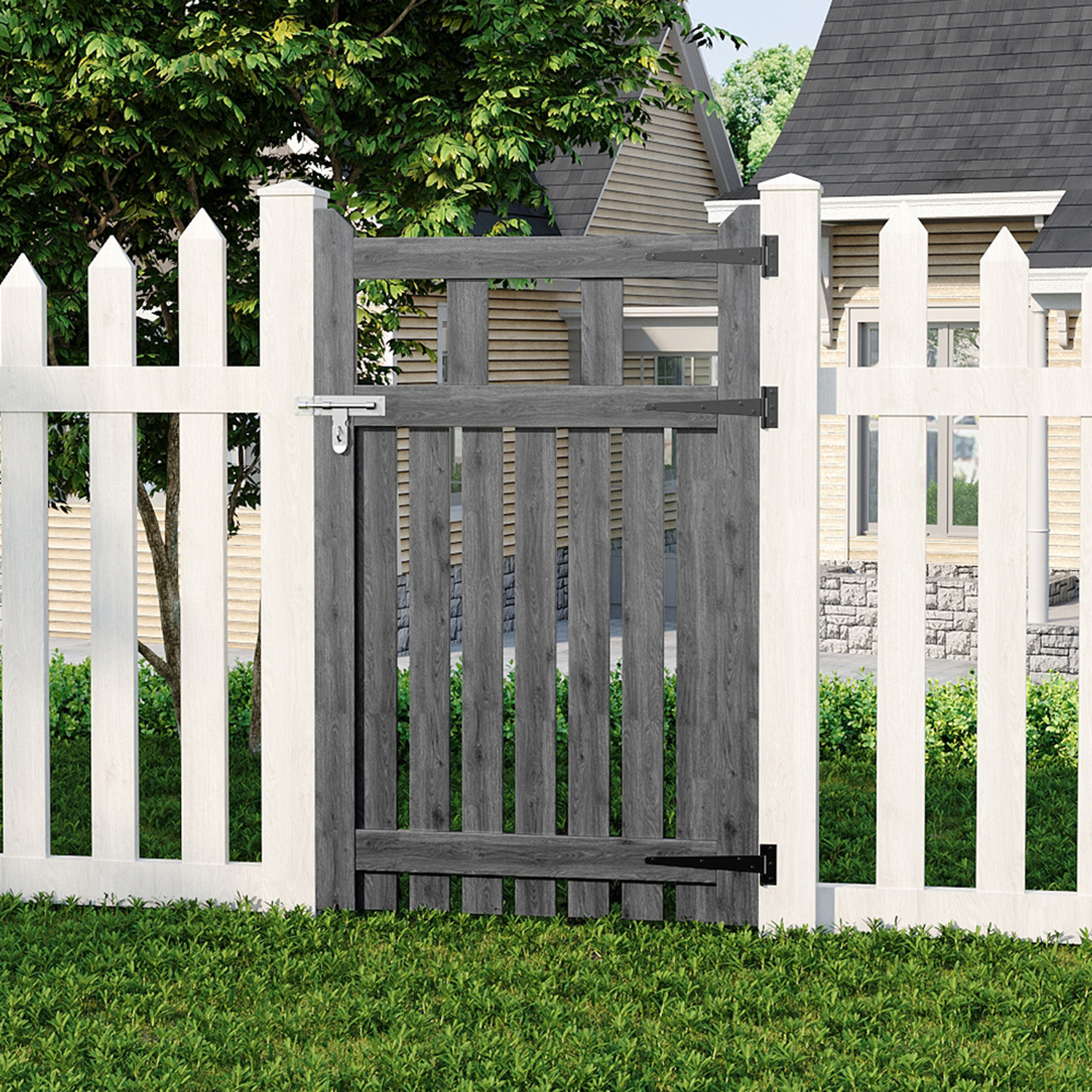 Livingandhome Spruce Wood Garden Fence Gate With Raised Sides - Grey / 76Cm / 120Cm