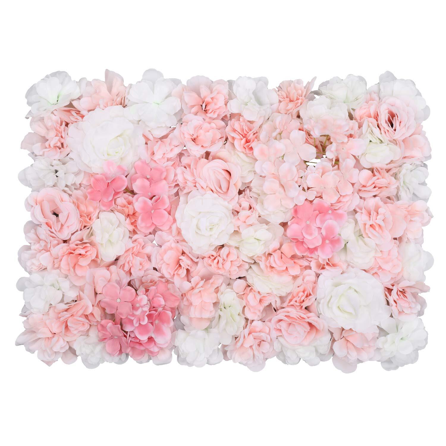 Artificial Flowers Wall Panels - White & Dusty Pink