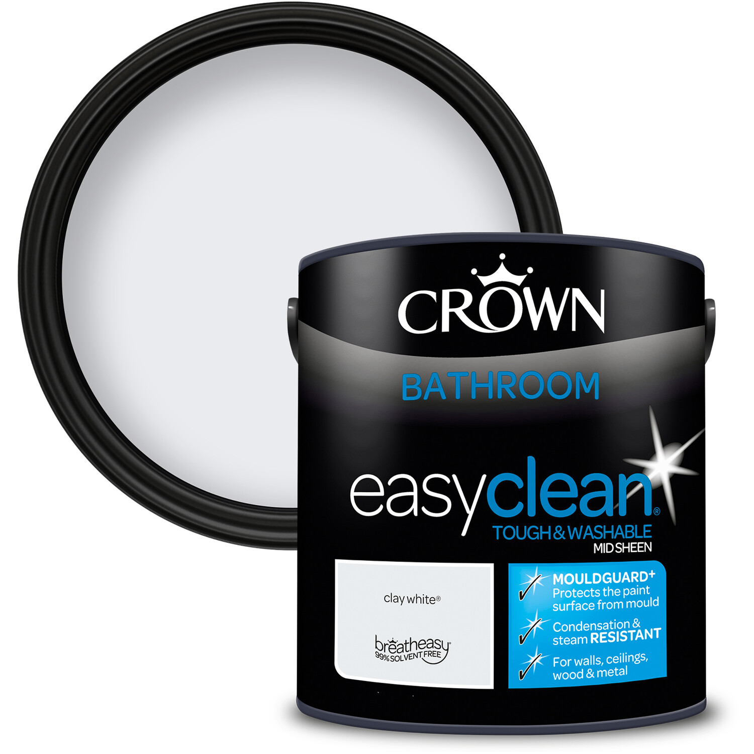 Crown Easyclean Clay White Bathroom Mid Sheen Paint 2.5L - Image 5
