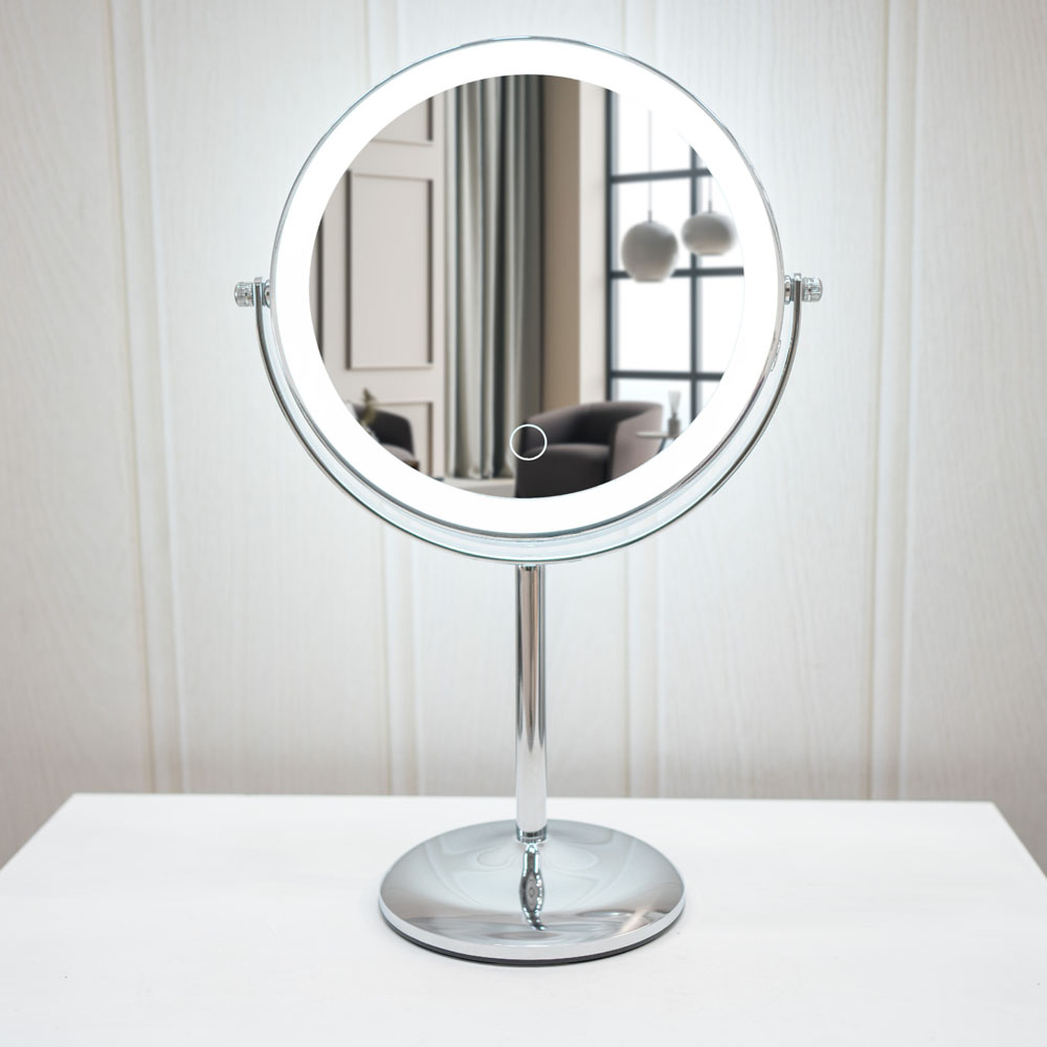 LED Rechargeable 8" Table Mirror with 5x Magnification - Chrome