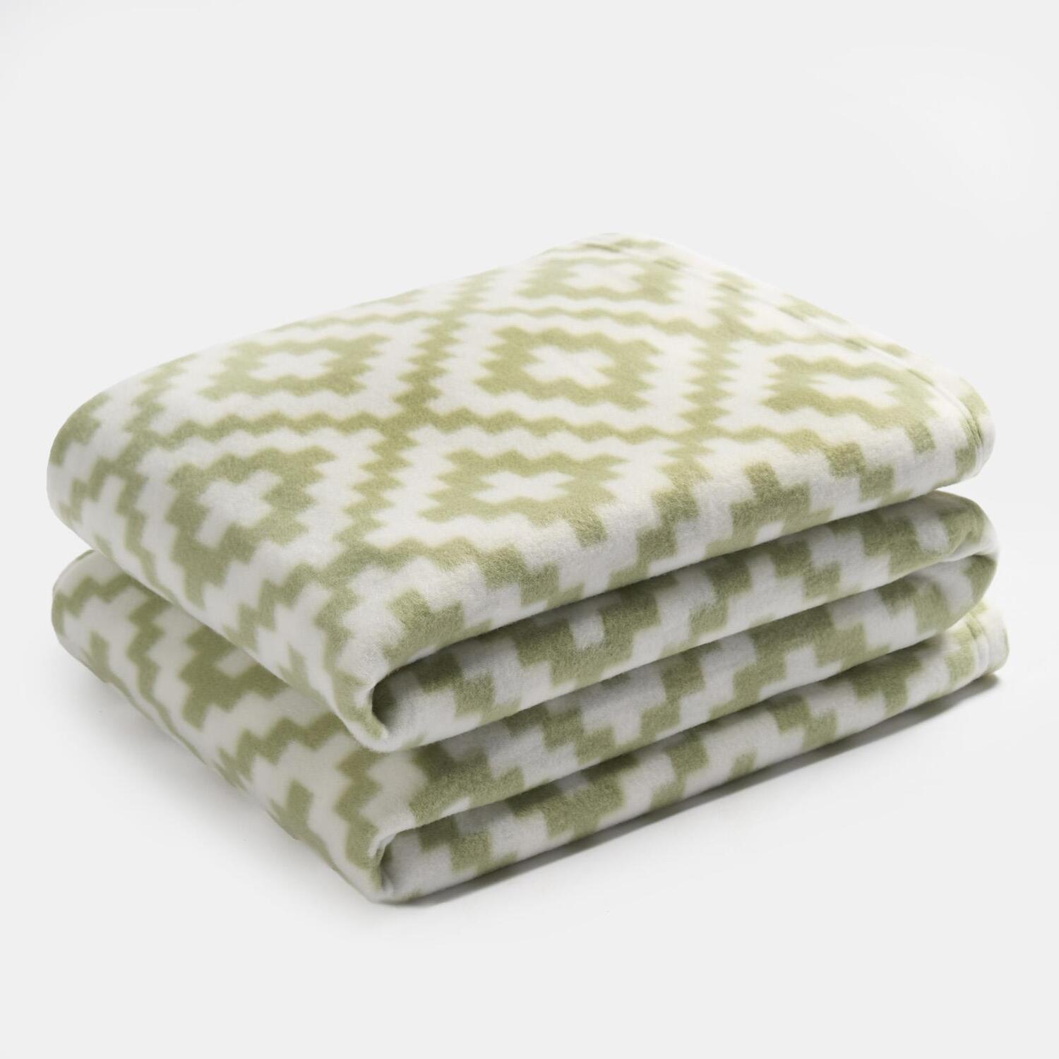 Geo Grid Fleece Throw - Sage