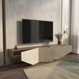 Walnut and Travertine Pearl TV Unit shot 7504330