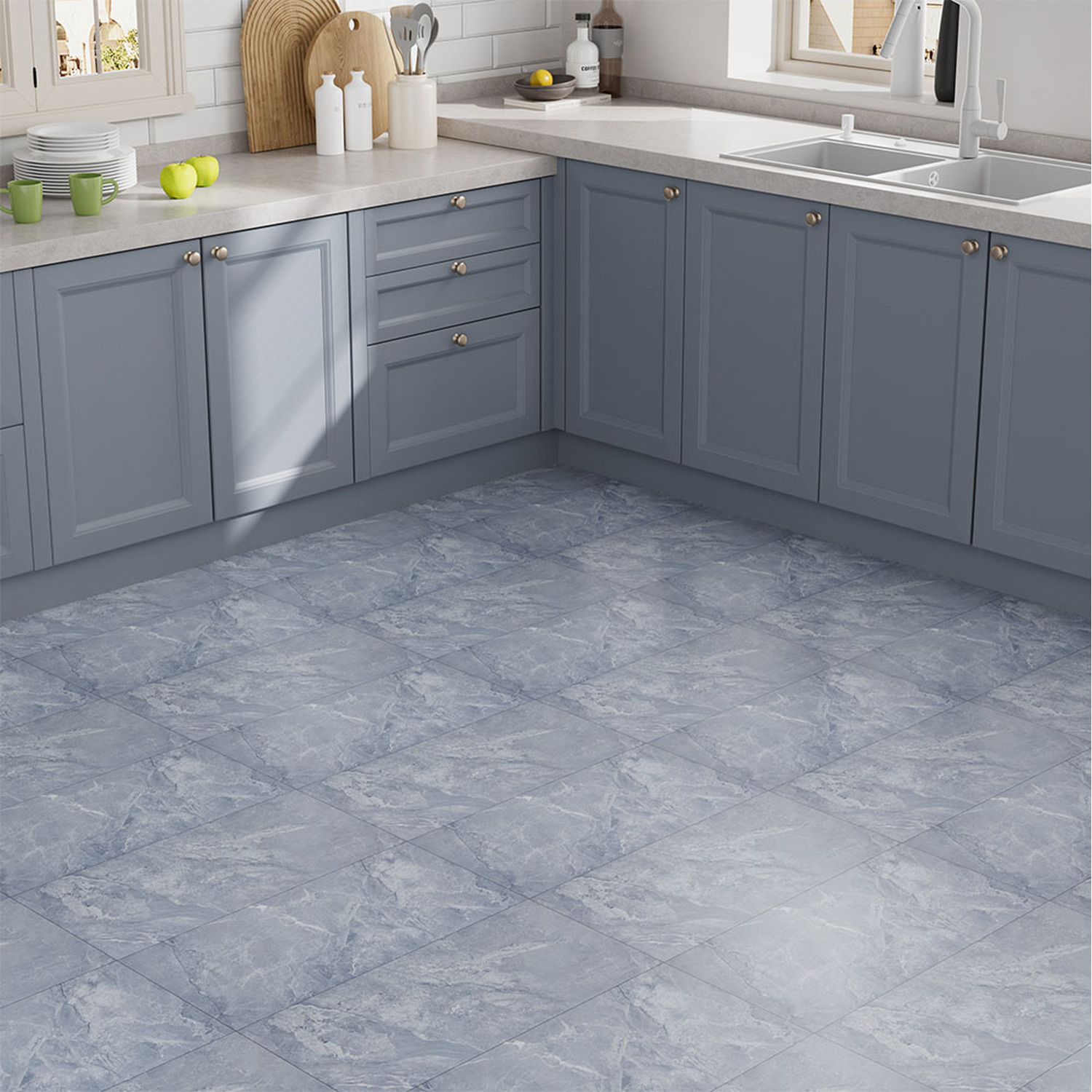 Livingandhome 28Pcs 60*30Cm Realistic Stone Texture Self Adhesive Pvc Flooring - Muted Grayish-Blue