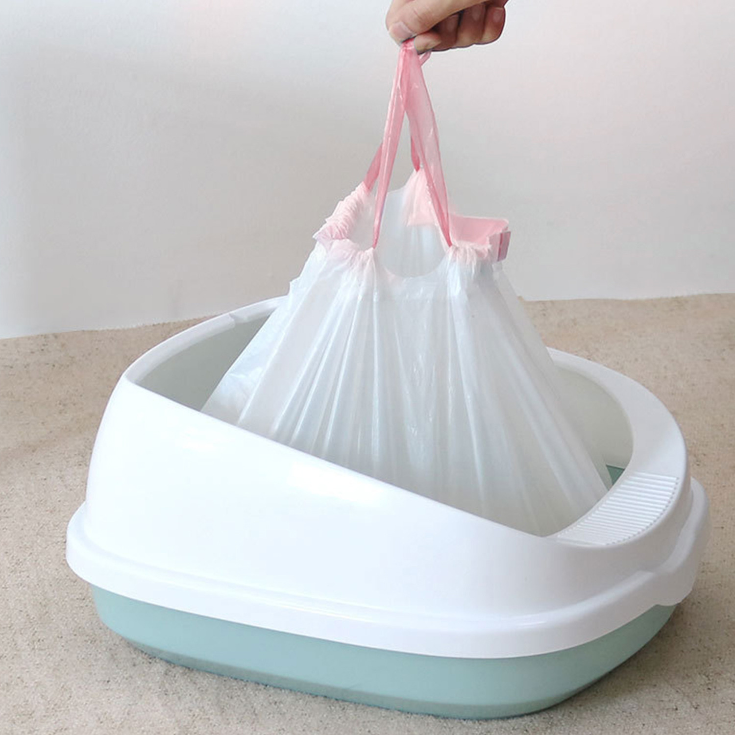 Drawstring Disposable Cat Litter Box Liners - Pink