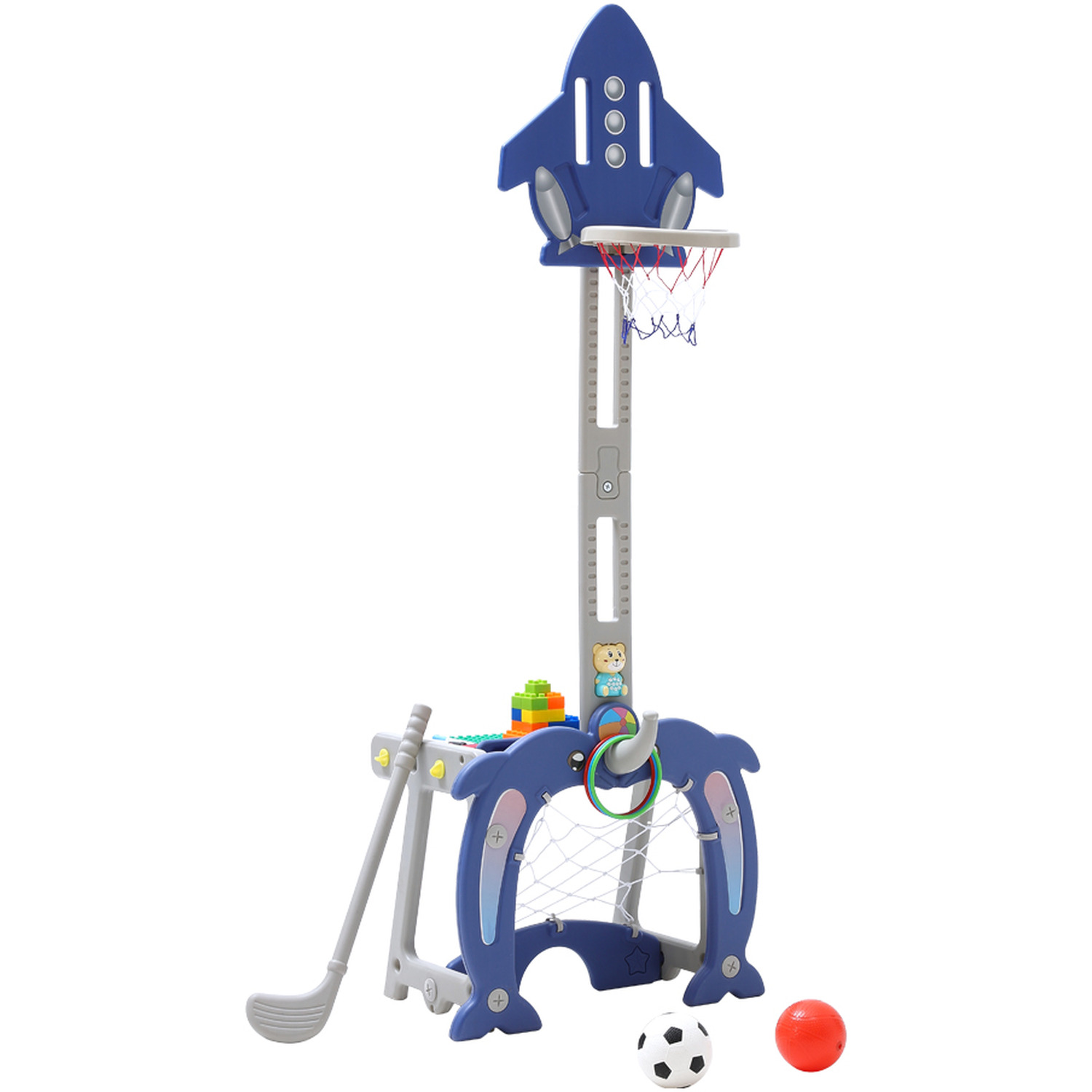 Kidkid Basketball Hoop and Hockey Net Playset for Toddlers - Blue
