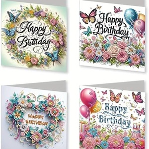 Pack of 4 Birthday Cards Diamond Art Kit
