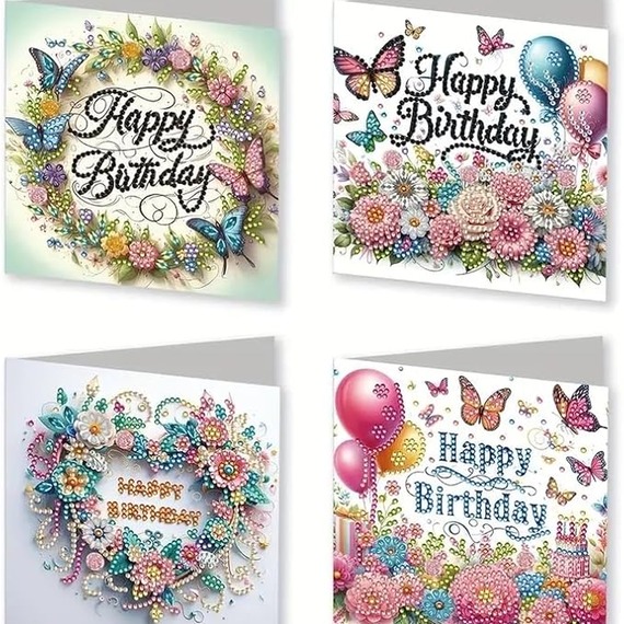 Pack of 4 Birthday Cards Diamond Art Kit