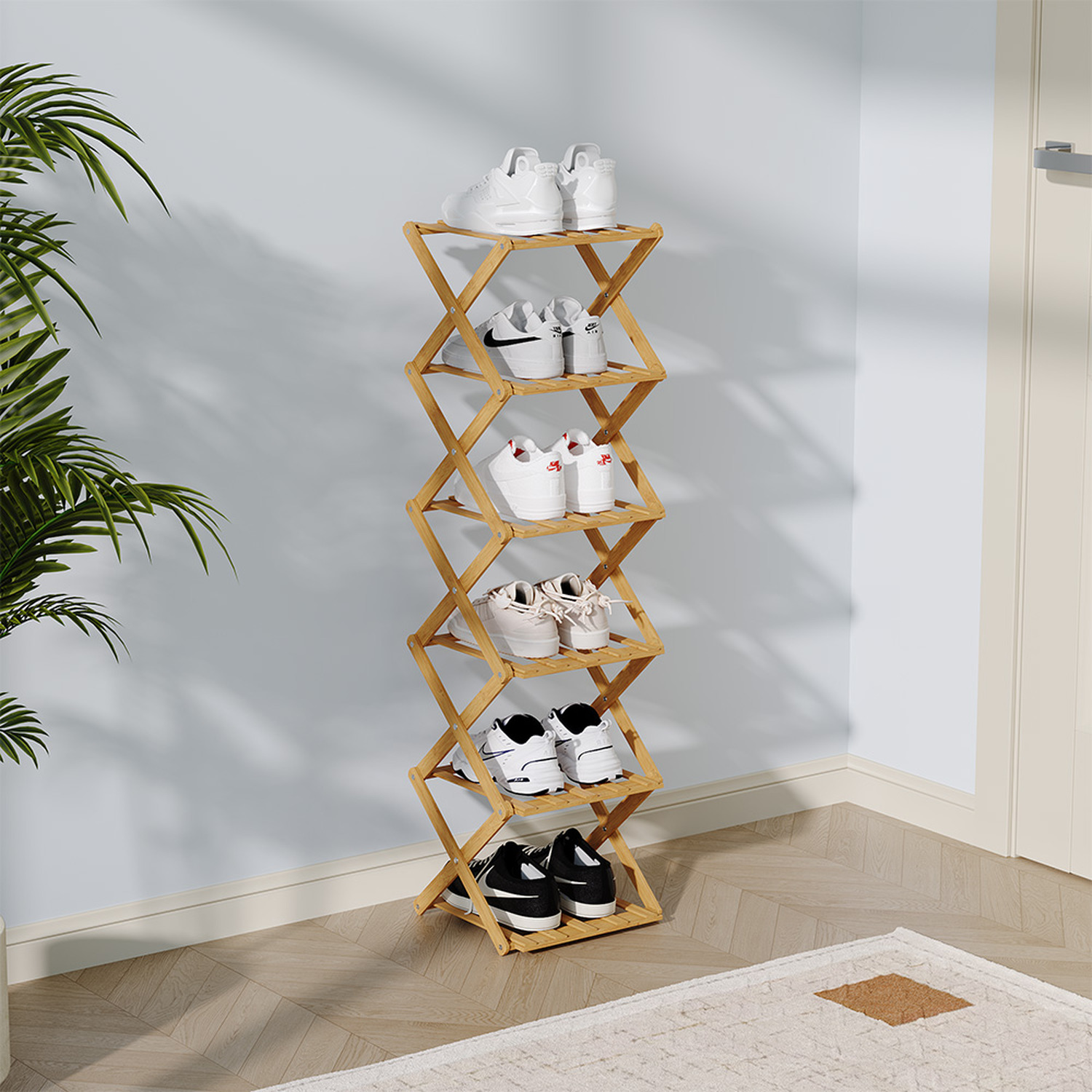 Livingandhome Multi-Layer Foldable Bamboo Shoe Rack - Light Brown / 88Cm / 1.61Kg