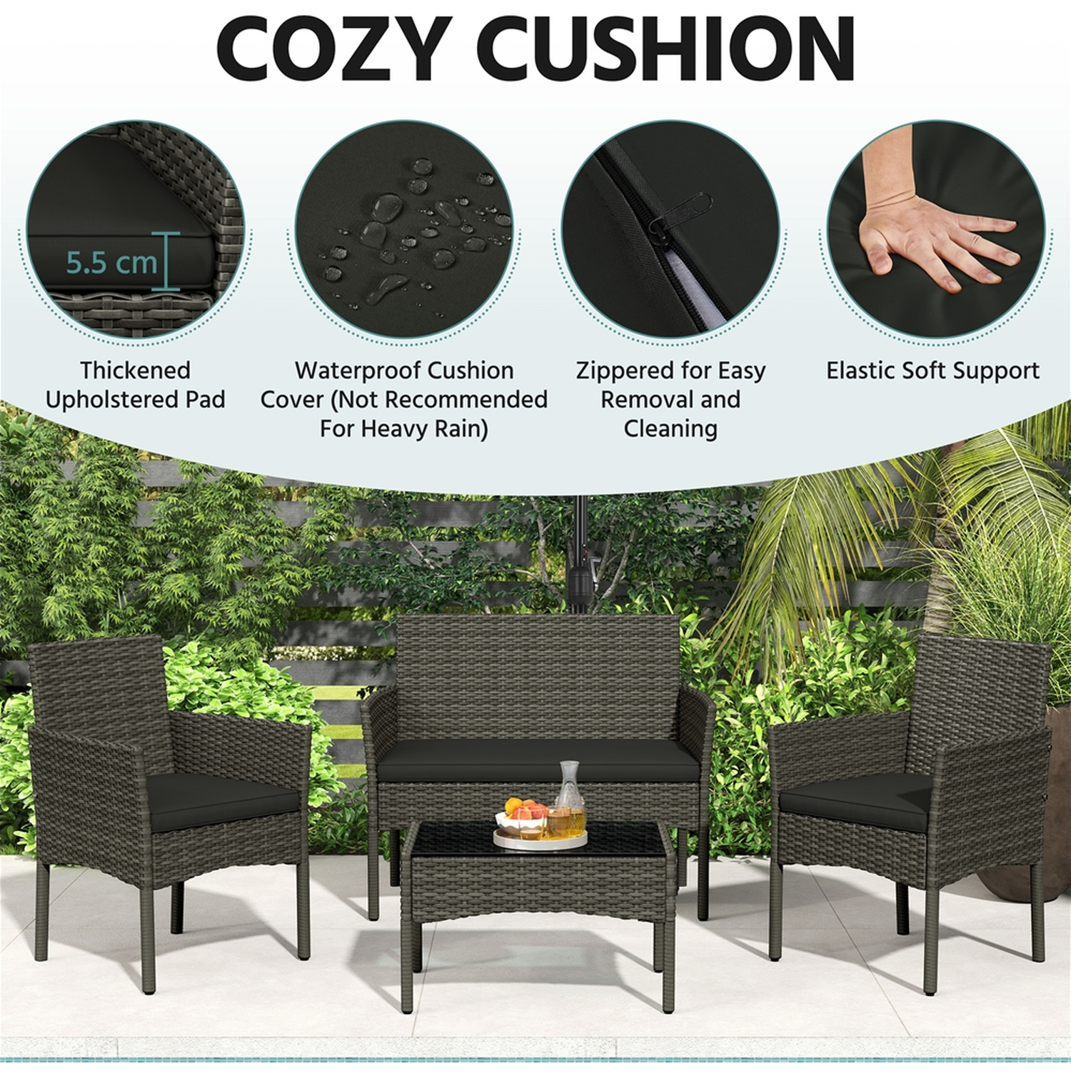 Set Of 4 Outdoor Reception Table And Chair Set - Grey