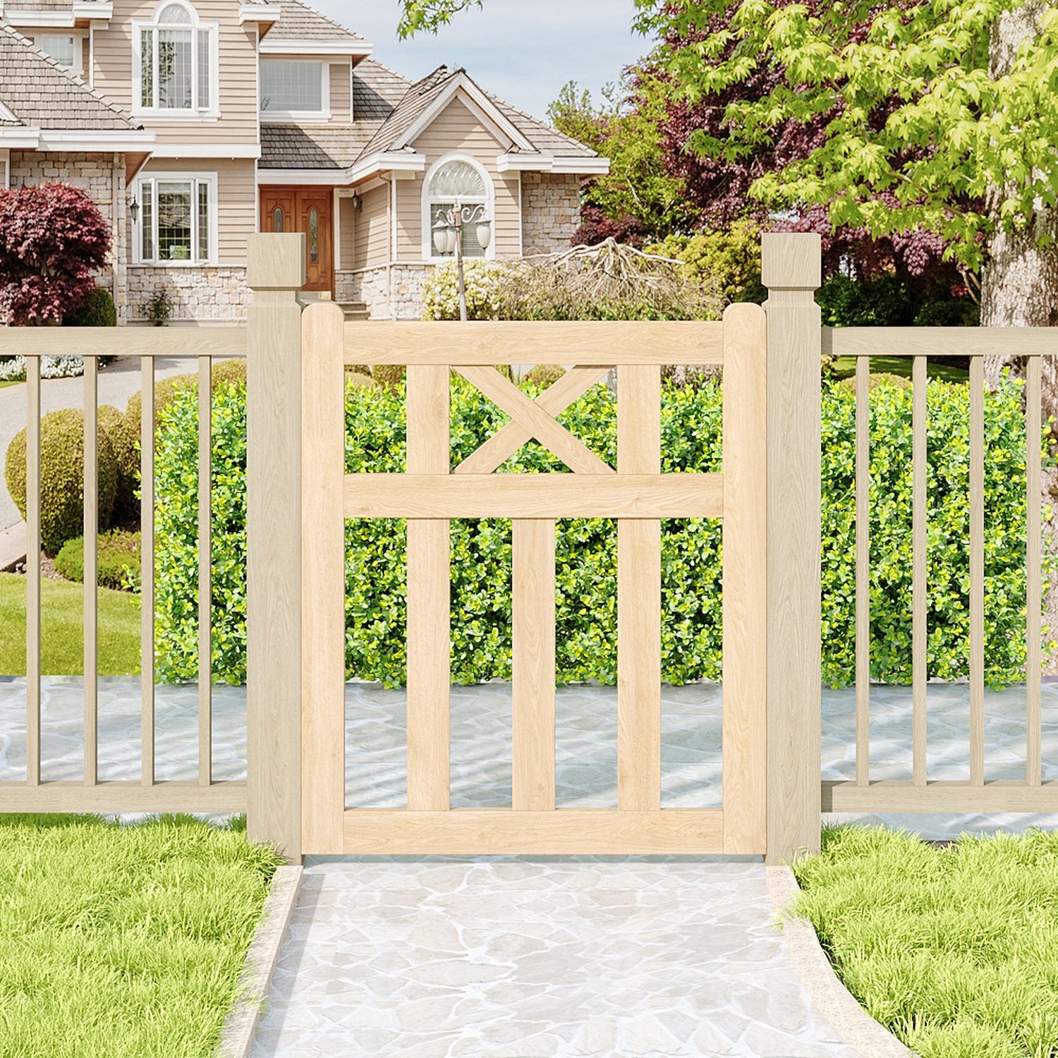 Livingandhome Outdoor Timber Single Crosshead Garden Gate - Wood / 76Cm / 90Cm