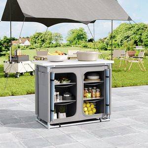 Portable Camping Kitchen Table with Storage Cabinet