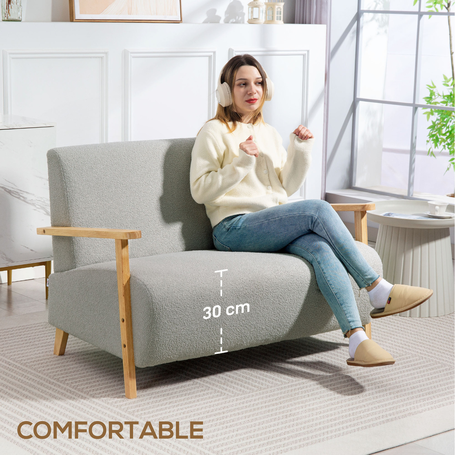 HOMCOM 2 Seater Sofa Fabric Modern Loveseat for Living Room