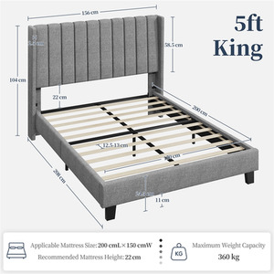 Light Grey / Double Yaheetech Upholstered Bed Frame with Channel Tufted Headboard shot 8473109