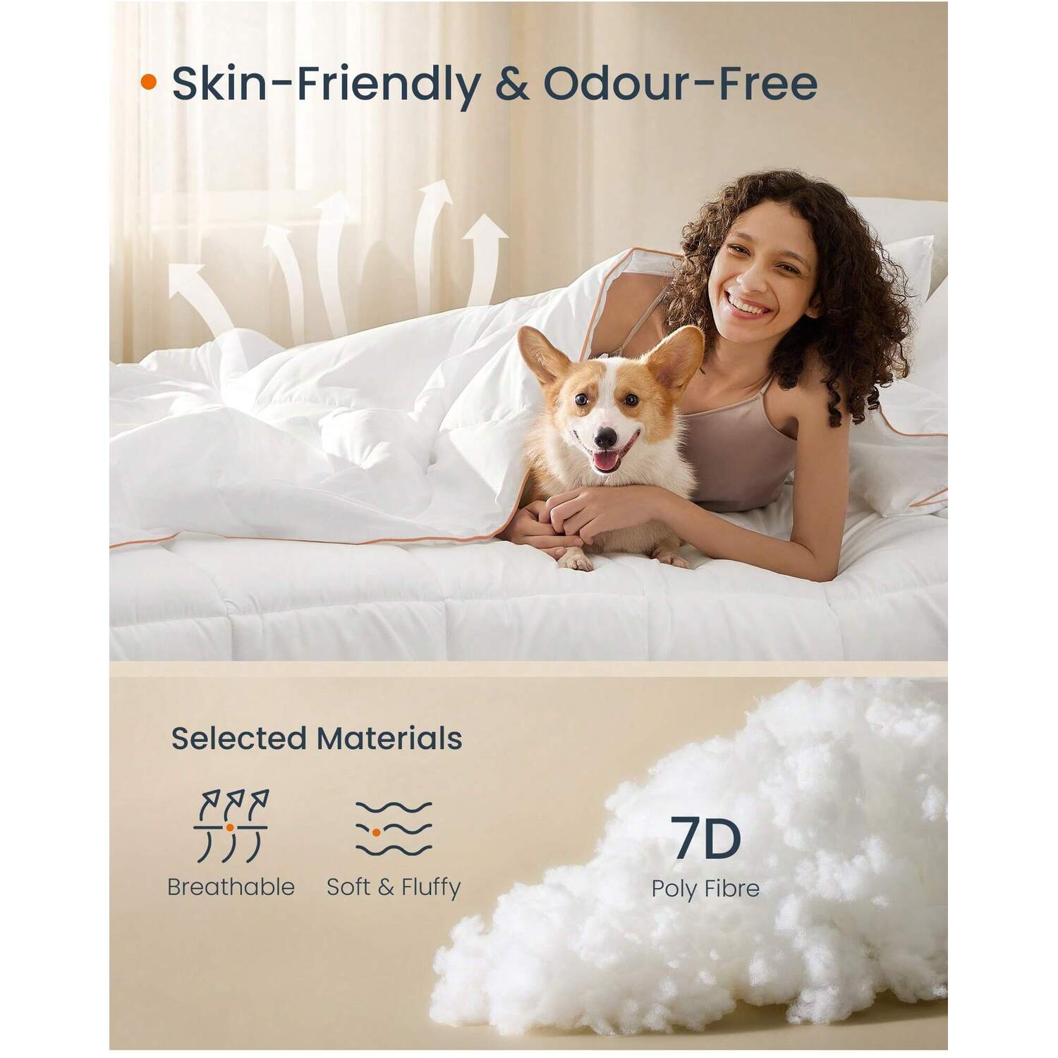 SONGMICS Elegant Quilted Duvet, Double Size Duvet Insert, 10.5 TOG - White