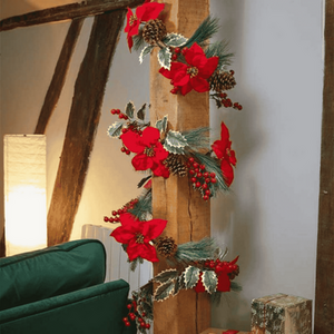 Christmas Poinsettia Garland with Pinecones