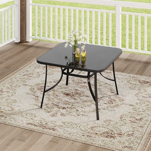 Outdoor Tempered  Glass Square Tables with Parasol Hole