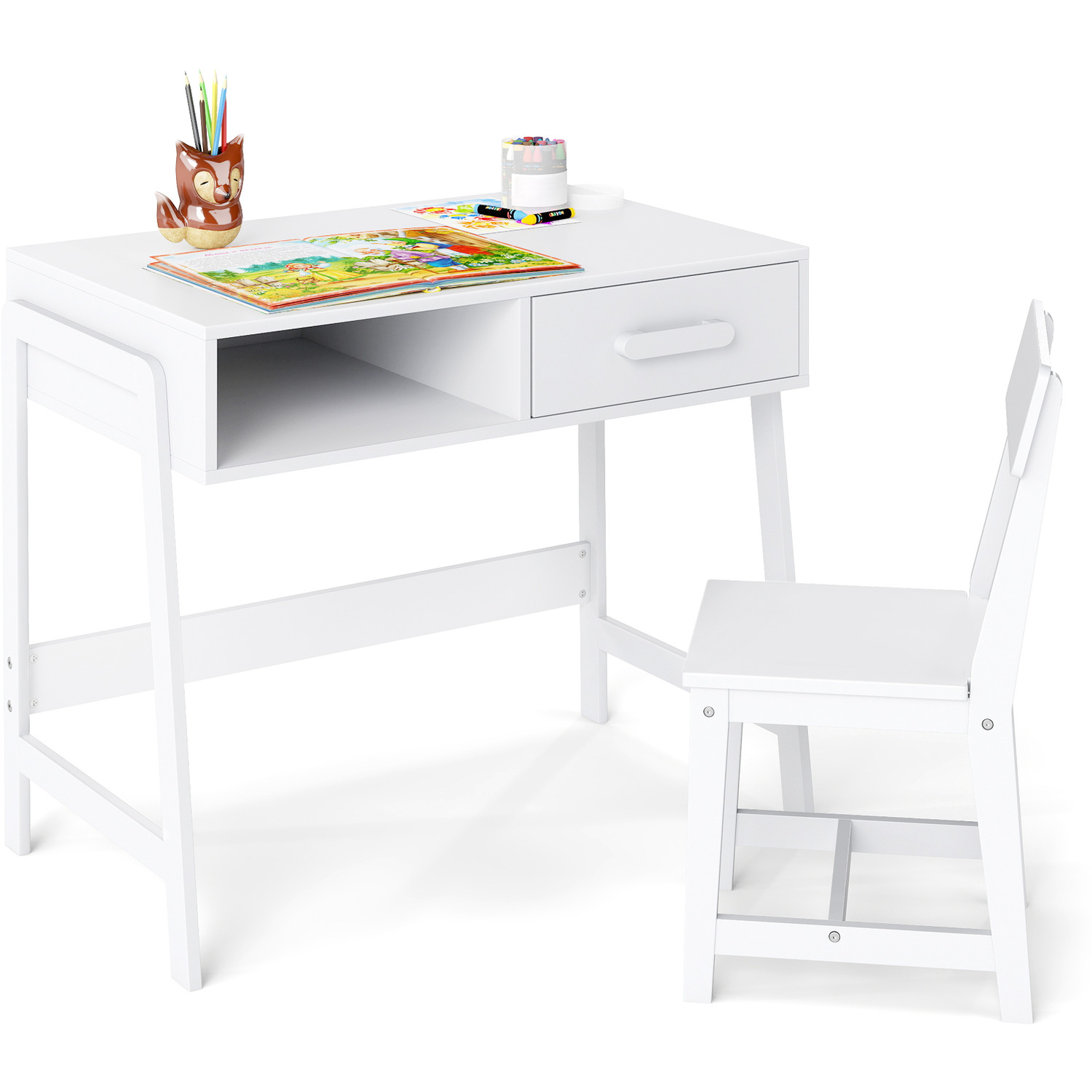 Costway Kids Study Desk Chair Set - White