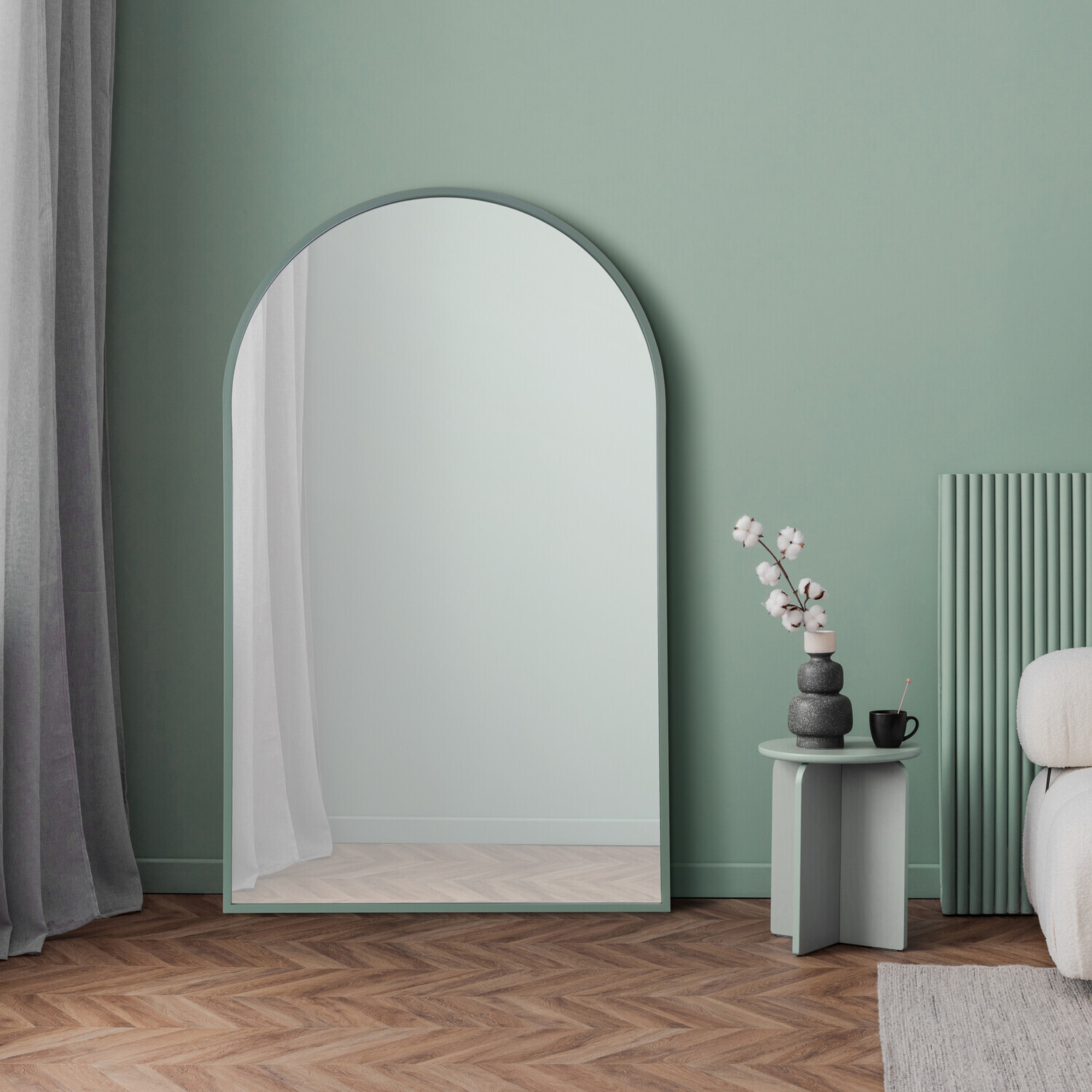 Wide Metal Arch Mirror - Smokey Green