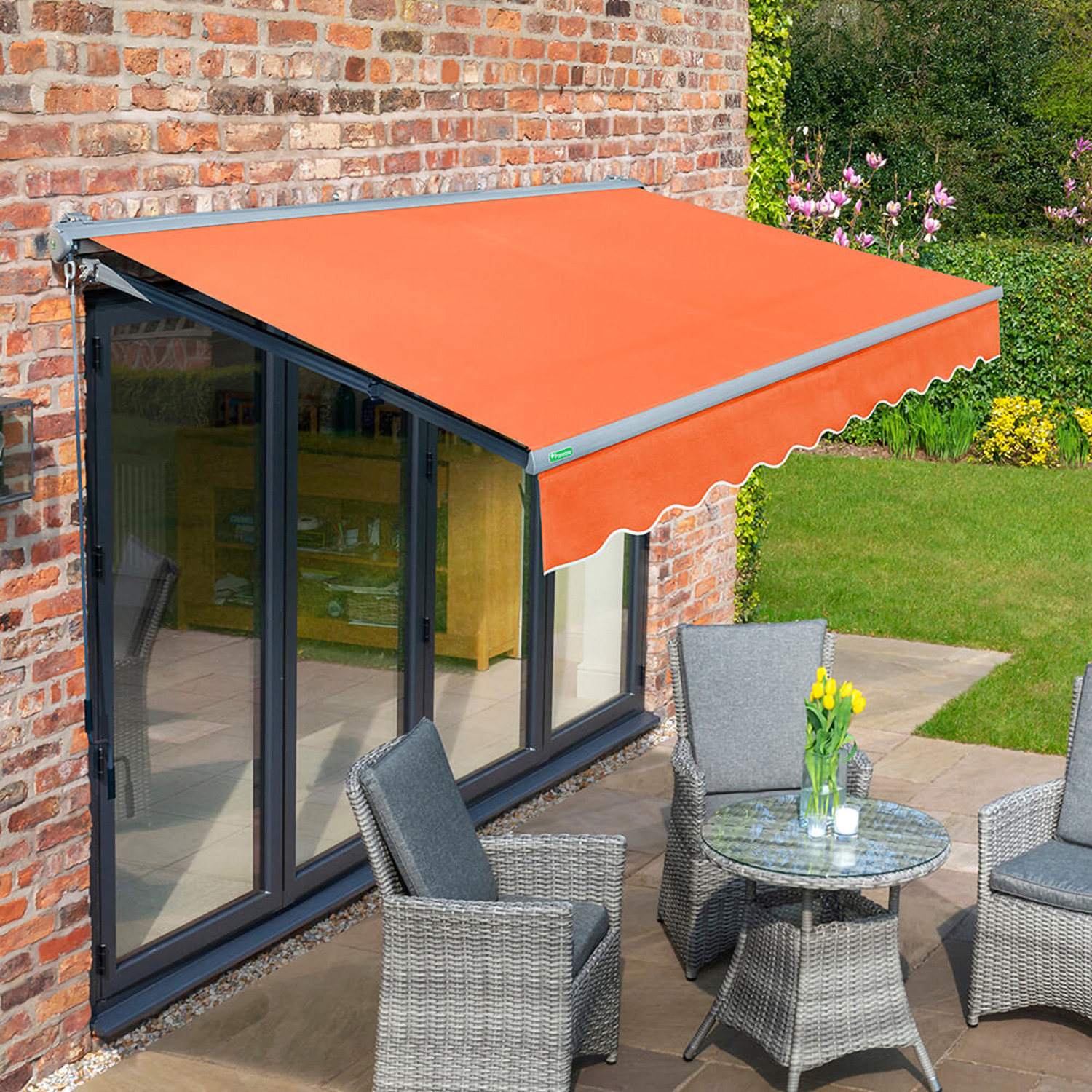Half Cassette Garden Patio Charcoal Frame Awning 3m - Terracotta