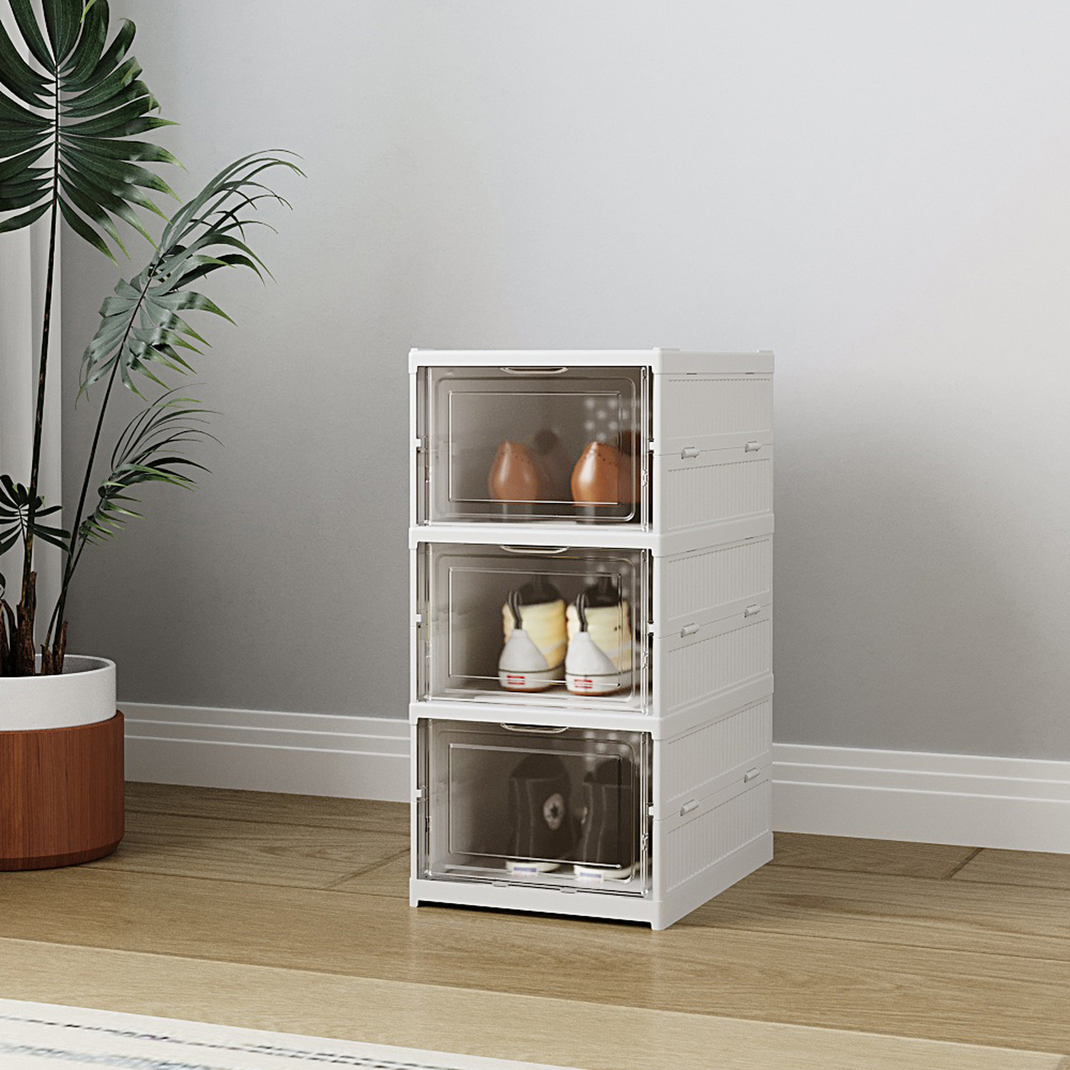 Kidkid Multi Tier Folding Shoe Storage Box - White / 54Cm