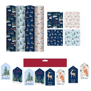 4 Rolls Woodland Christmas Wrapping Paper 4M 16 Matching Tags