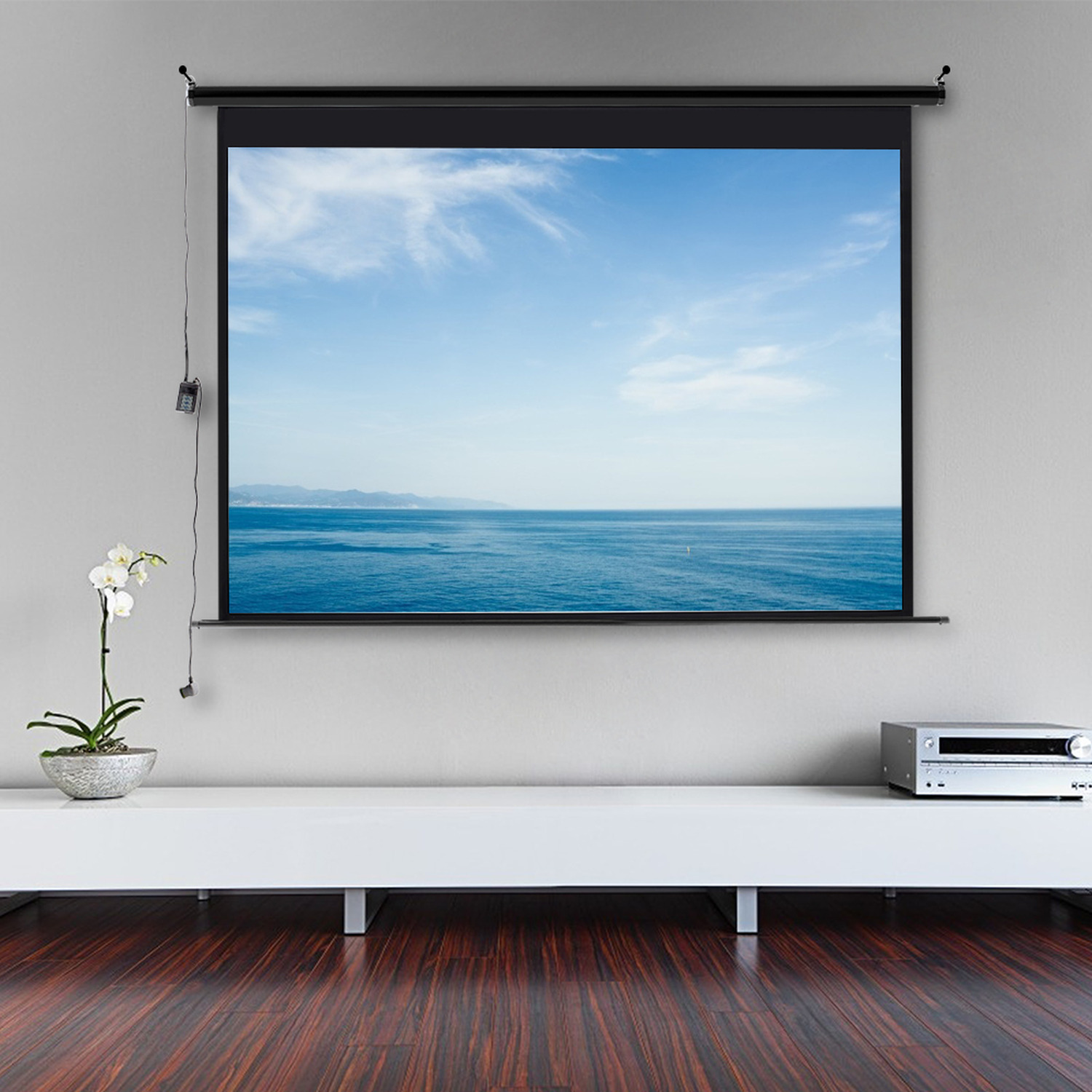 Livingandhome Large Electric Motorized Projector Screen - Black / 100 Inches