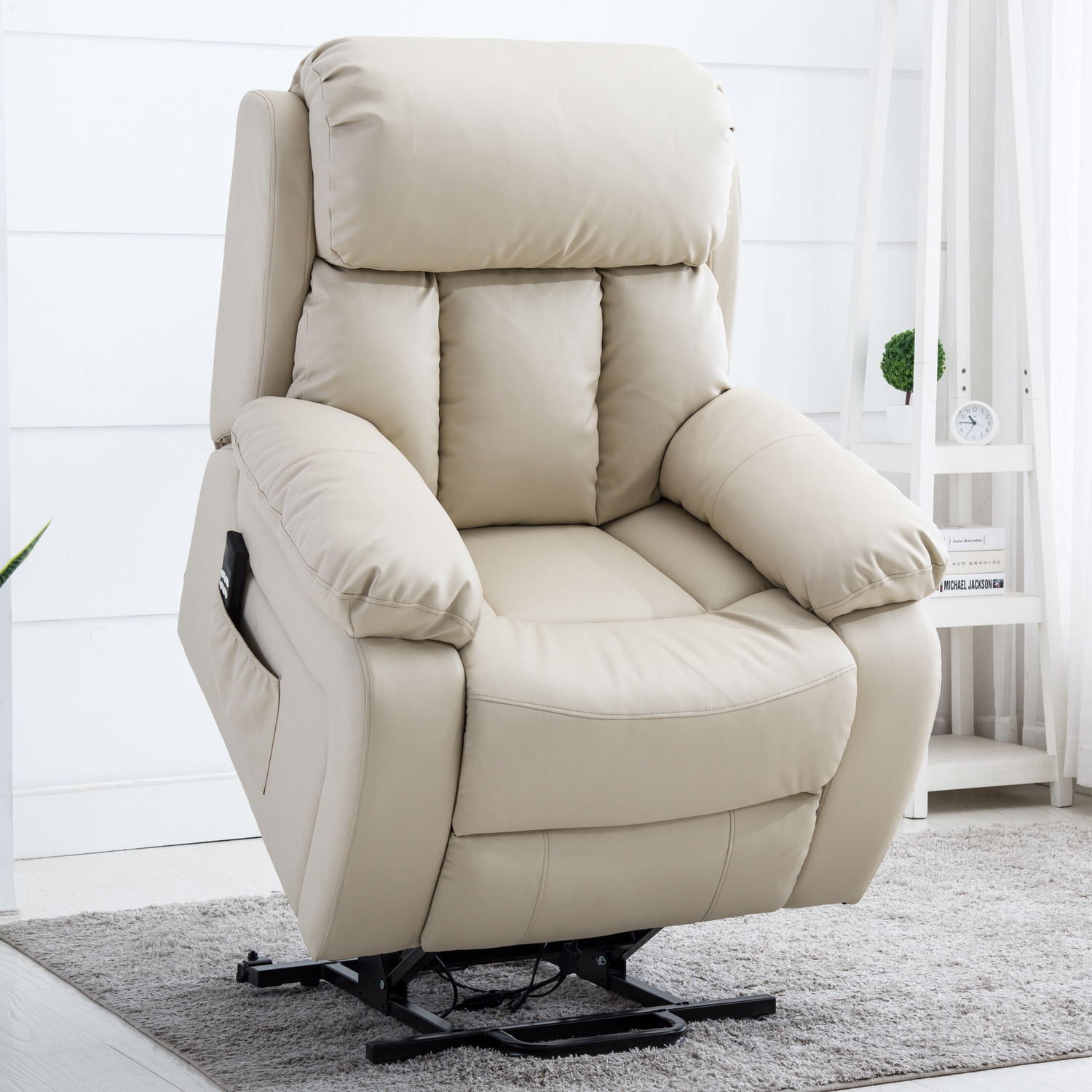 More4homes Chester Dual Electric Leather Recliner Heated Massage Chair - Cream