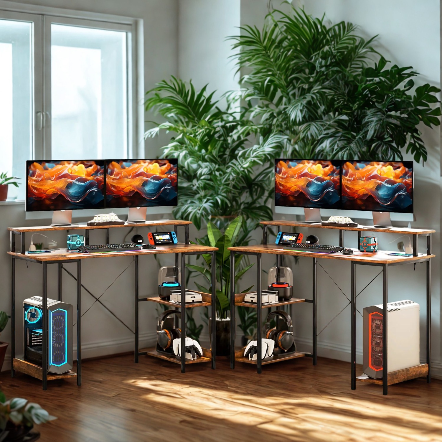 Computer Shop Desk Industrial 120CM Computer Desk With USB Outlets, LED Lights, and ...