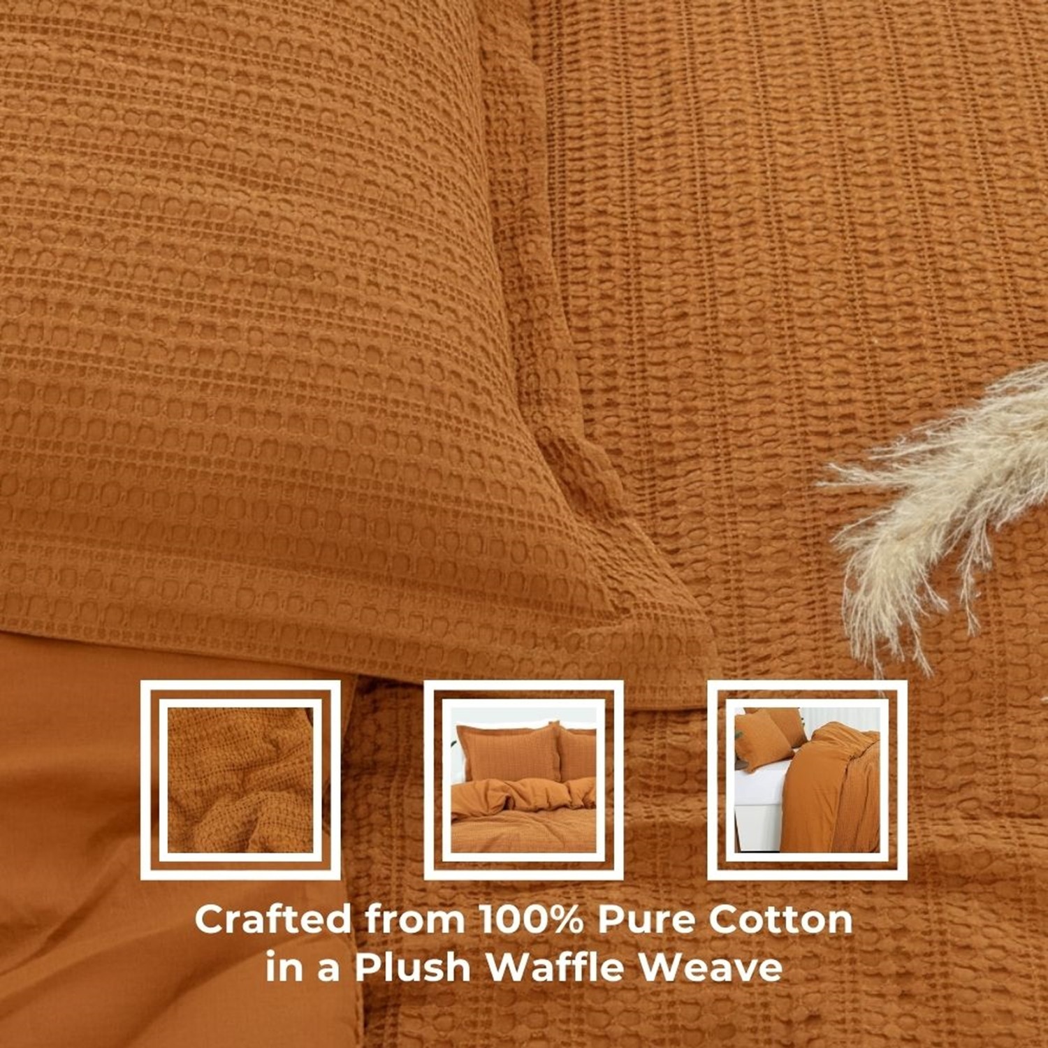 Chunky Waffle Duvet Cover Set Tan - Brown Single
