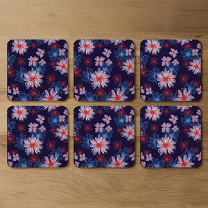 Red White  Blue Flower Print Coaster