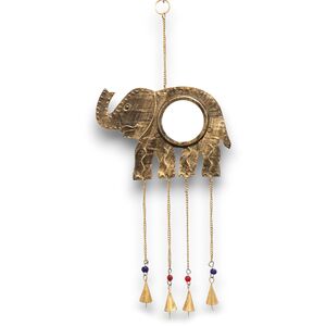 Indian Chimes Elephant Large Mirror 4 Bells Gold