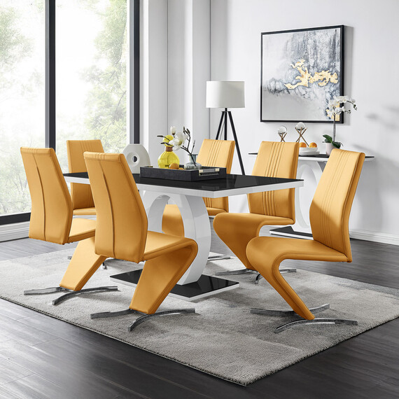 Giovani High Gloss And Glass Dining Table And 6 Willow Chairs Set