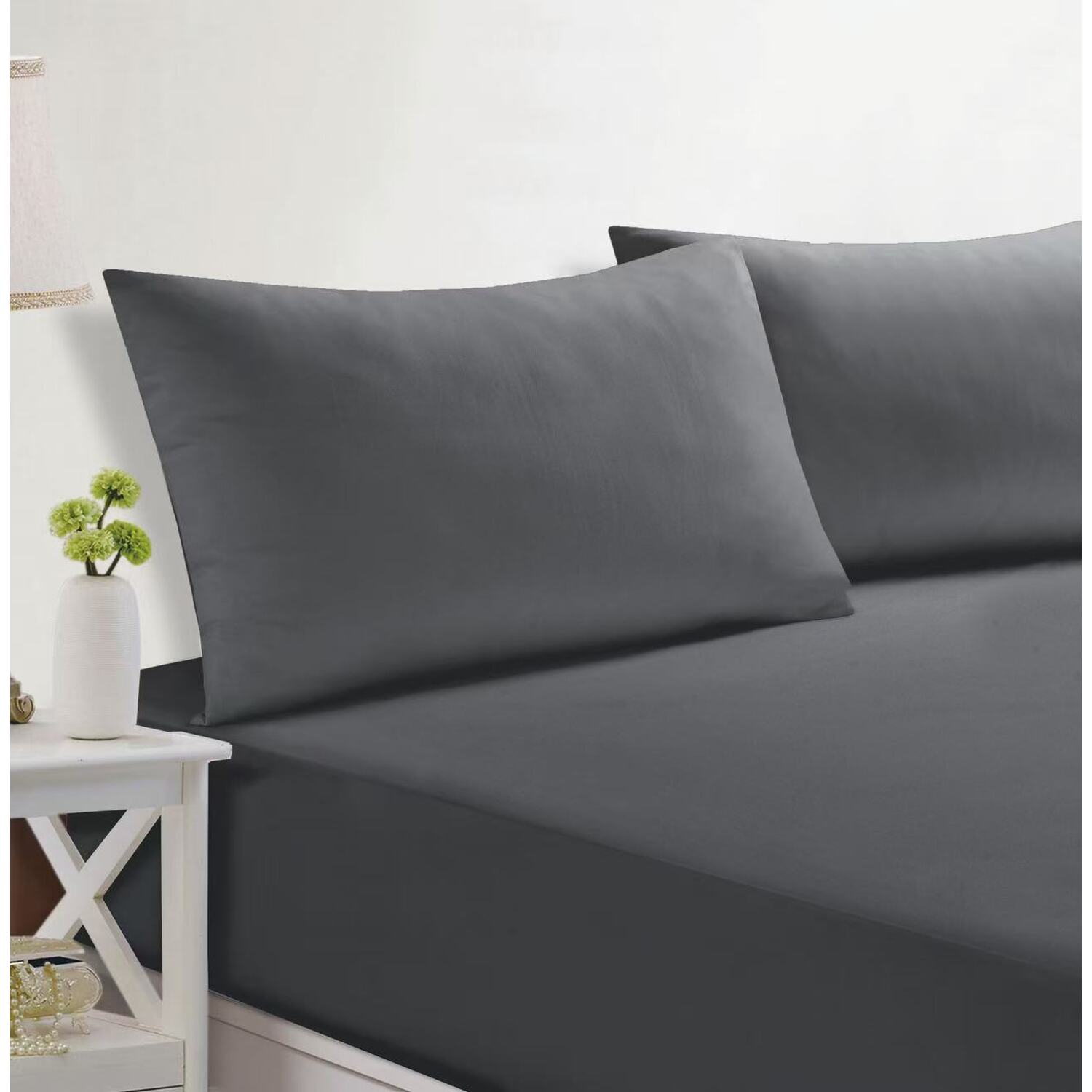 Easy Care Plain Sheeting Set - Charcoal / Single