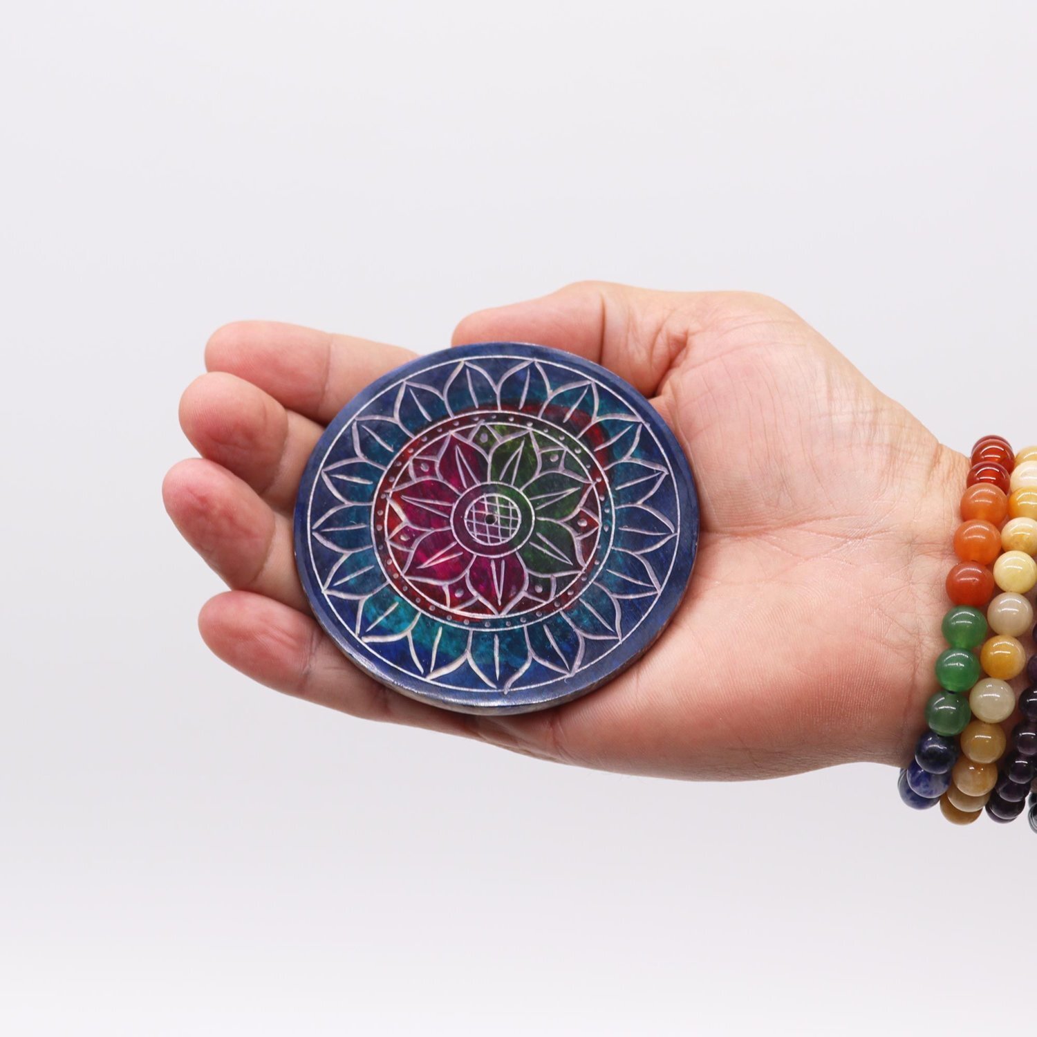 Soapstone Lotus Disc Incense Holder Elegant Secure Design - Multi
