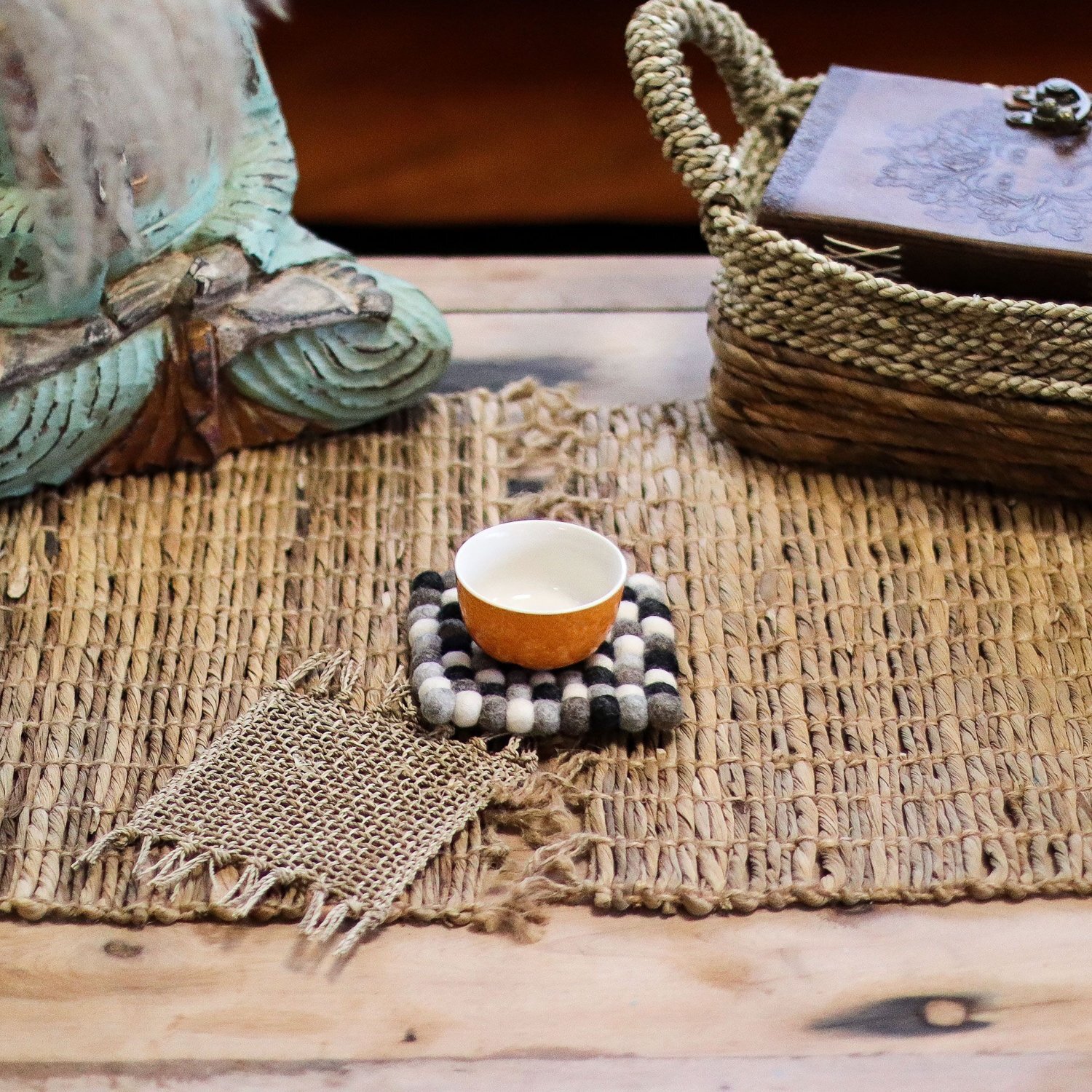 Image of Felt Ball Square Coasters Handmade Durable&hellip;